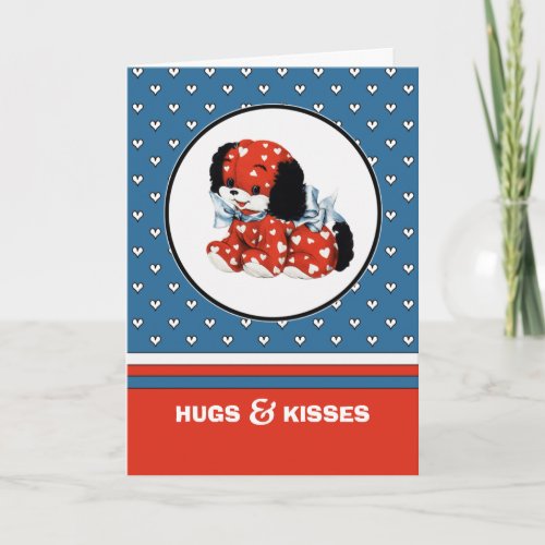 Hugs  Kisses Vintage Puppy Valentines Day  Holiday Card