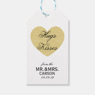 Custom Tags Wedding Favor Tags 2" Round Hugs Kisses Mr Mrs Wedding Gift Tags 