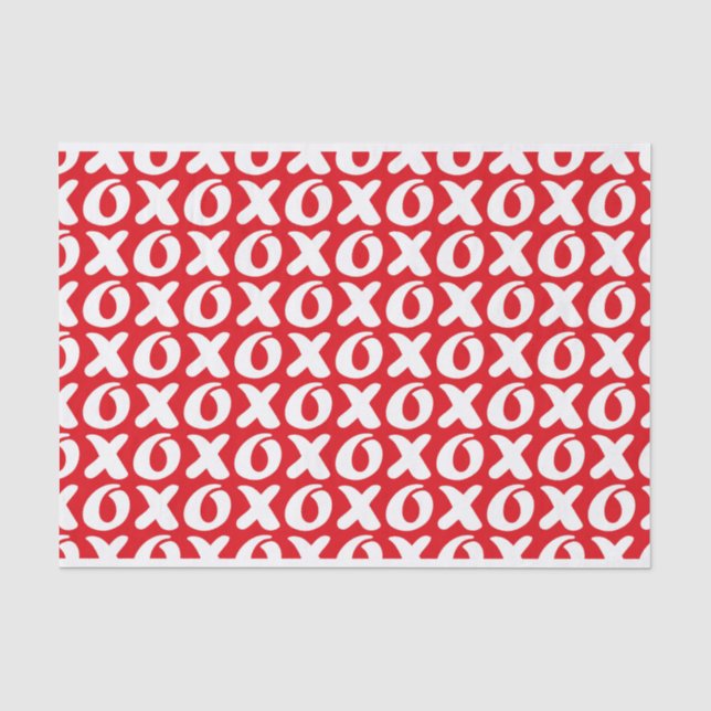 Hugs & Kisses White Xs & Os on Red Background Tissue Paper (Front)