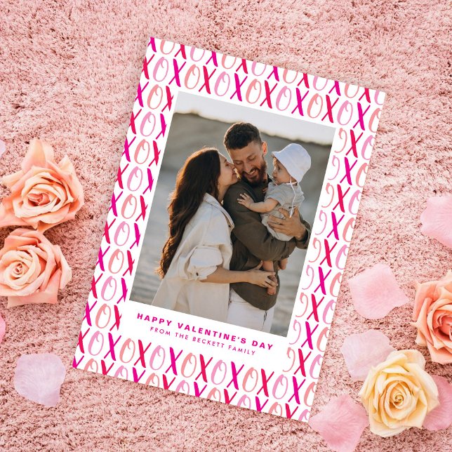 Hugs & Kisses (XOXO) Modern Photo Valentine's Day Holiday Card (Creator Uploaded)