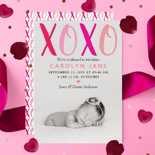 Hugs & Kisses (XOXO) Photo Birth Announcement