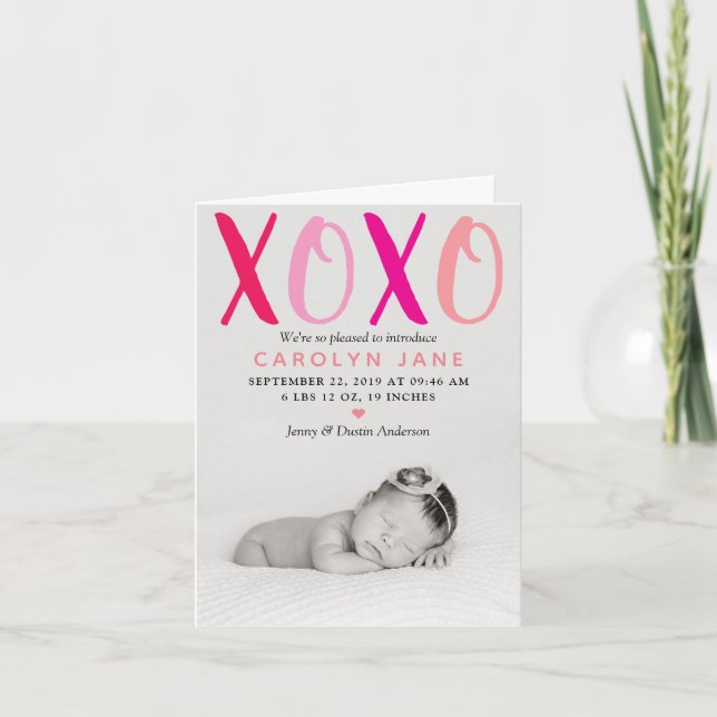 Hugs & Kisses (XOXO) Photo Birth Announcement (Front)