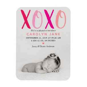 Hugs & Kisses (XOXO) Photo Birth Announcement Magnet