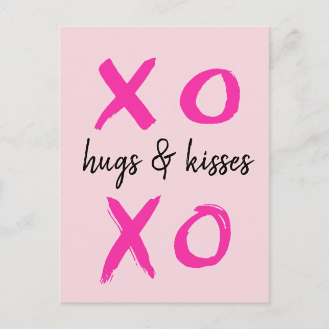 Hugs & kisses, XOXO, Pink Postcard (Front)