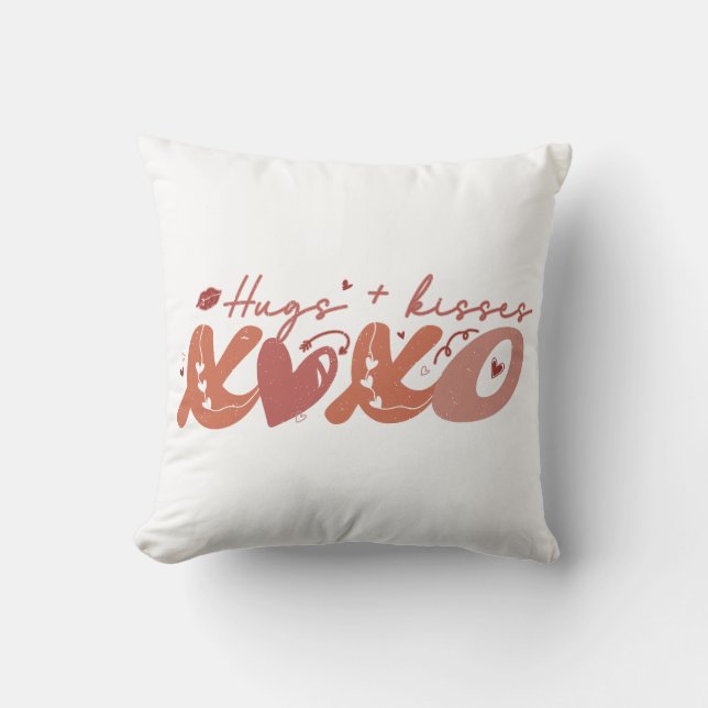 Hugs Kisses XOXO Throw Pillow (Front)