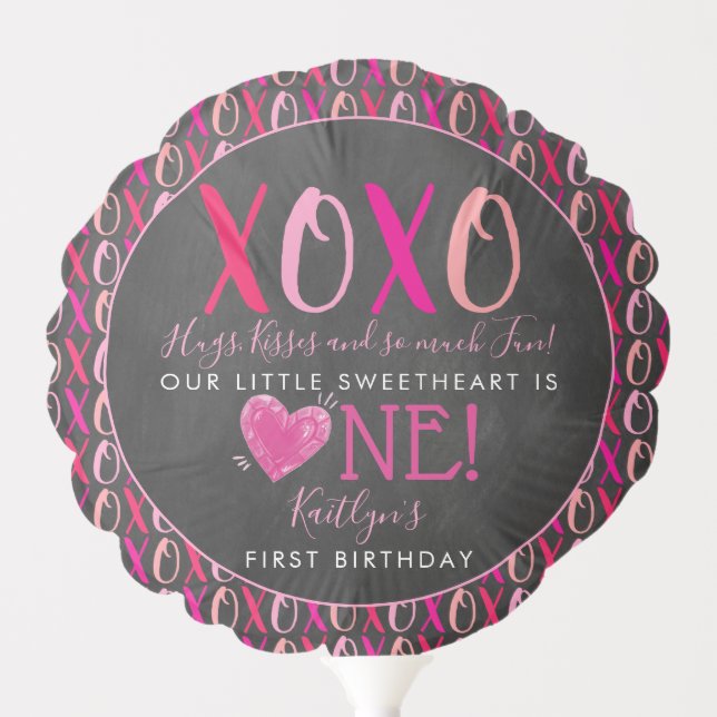 Hugs & Kisses (XOXO) Valentine's Day 1st Birthday Balloon (Front)