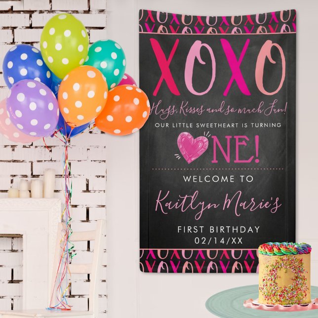 Hugs & Kisses (XOXO) Valentine's Day 1st Birthday Banner (Creator Uploaded)