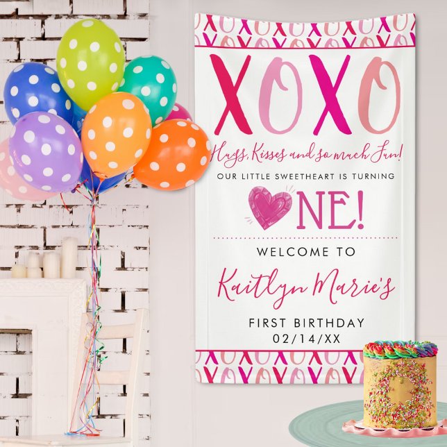 Hugs & Kisses (XOXO) Valentine's Day 1st Birthday Banner (Creator Uploaded)