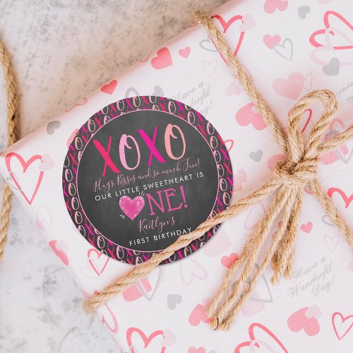Hugs  Kisses XOXO Valentines Day 1st Birthday Classic Round Sticker