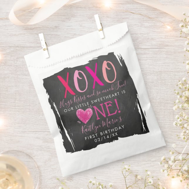 Hugs & Kisses (XOXO) Valentine's Day 1st Birthday Favor Bag (Clipped)