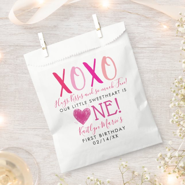 Hugs & Kisses (XOXO) Valentine's Day 1st Birthday Favor Bag (Clipped)
