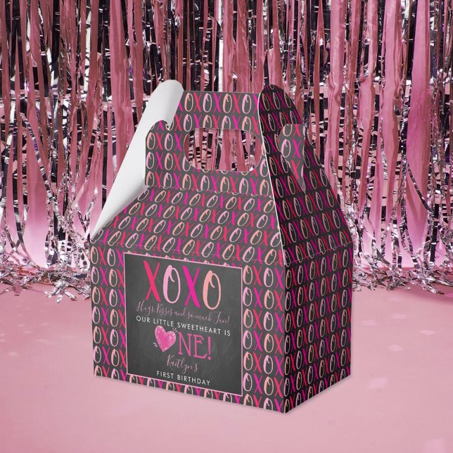 Hugs & Kisses (XOXO) Valentine's Day 1st Birthday Favor Boxes (Creator Uploaded)
