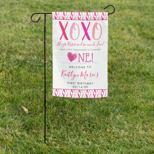 Hugs  Kisses XOXO Valentines Day 1st Birthday Garden Flag