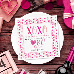Hugs & Kisses (XOXO) Valentine's Day 1st Birthday Napkins