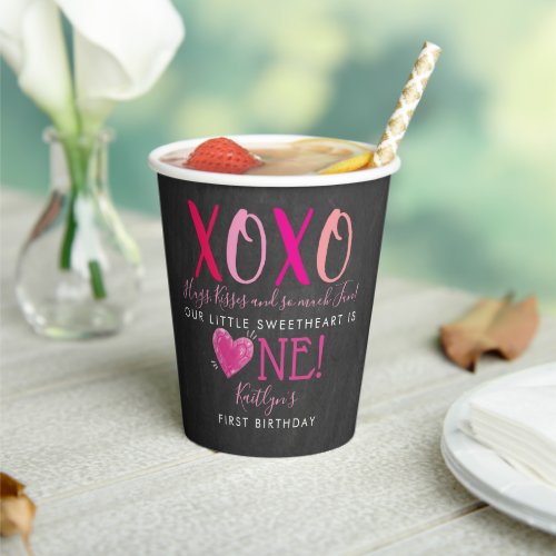 Hugs  Kisses XOXO Valentines Day 1st Birthday Paper Cups