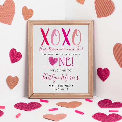 Hugs  Kisses XOXO Valentines Day 1st Birthday Poster