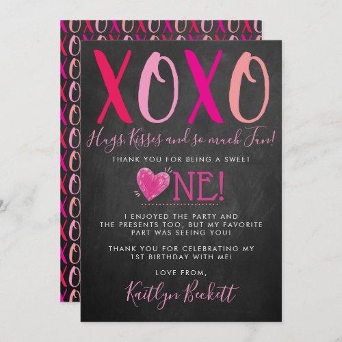 Hugs  Kisses XOXO Valentines Day 1st Birthday Thank You Card