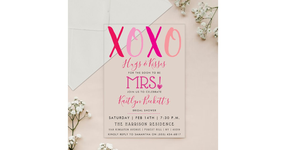 Hug Invitation Hugs & Kisses (XOXO) Valentine's Day Bridal Shower Acrylic Invitations ...