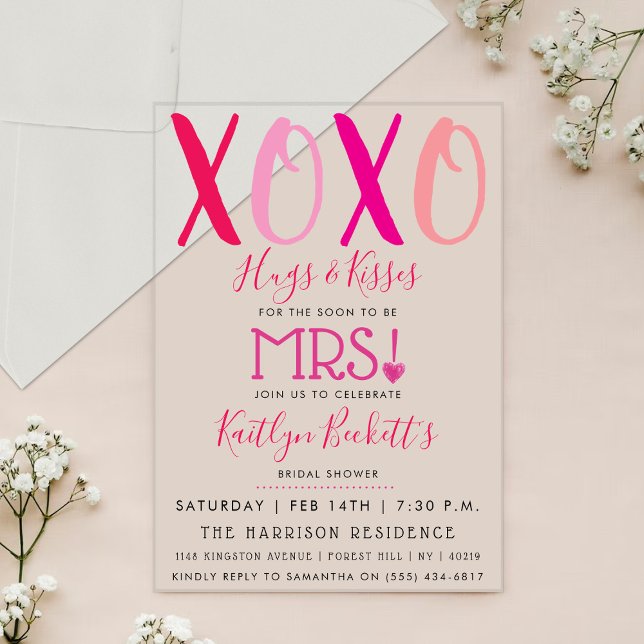 Hugs & Kisses (XOXO) Valentine's Day Bridal Shower Acrylic Invitations (Creator Uploaded)