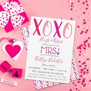 Hugs & Kisses (XOXO) Valentine's Day Bridal Shower Invitation
