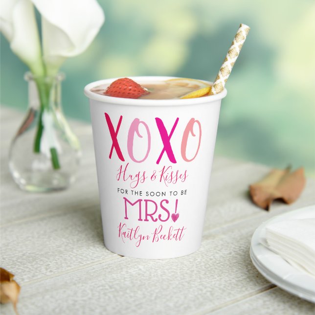 Hugs & Kisses (XOXO) Valentine's Day Bridal Shower Paper Cups (Insitu)