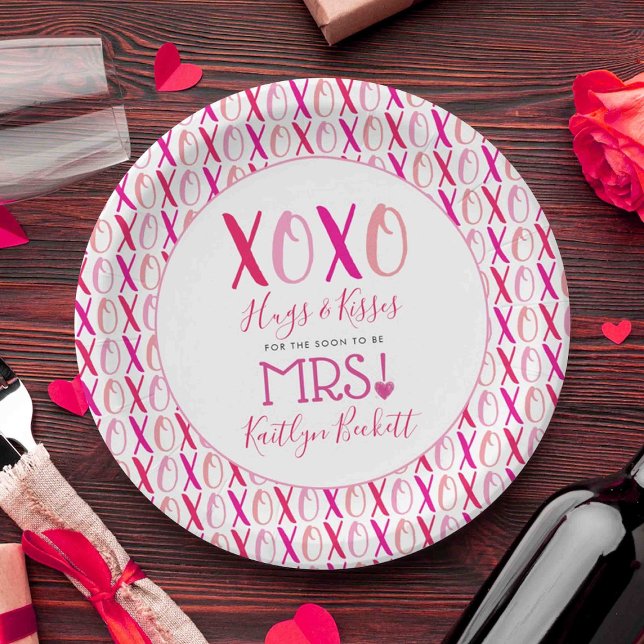 Hugs & Kisses (XOXO) Valentine's Day Bridal Shower Paper Plates (Creator Uploaded)