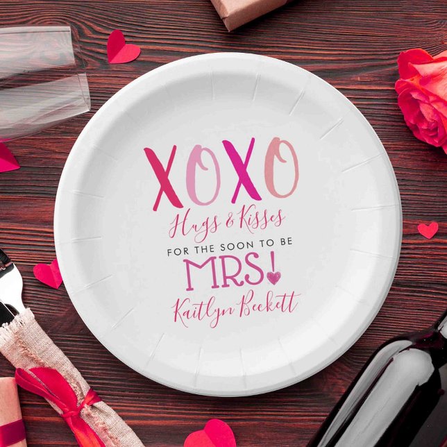 Hugs & Kisses (XOXO) Valentine's Day Bridal Shower Paper Plates (Creator Uploaded)