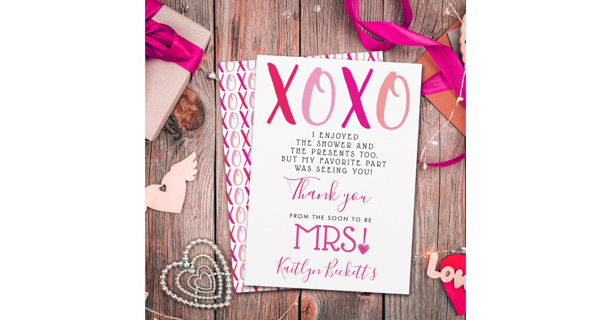 Hugs & Kisses (XOXO) Valentine's Day Bridal Shower Thank You Card | Zazzle