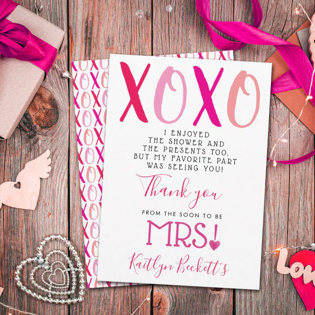 Hugs & Kisses (XOXO) Valentine's Day Bridal Shower Thank You Card | Zazzle