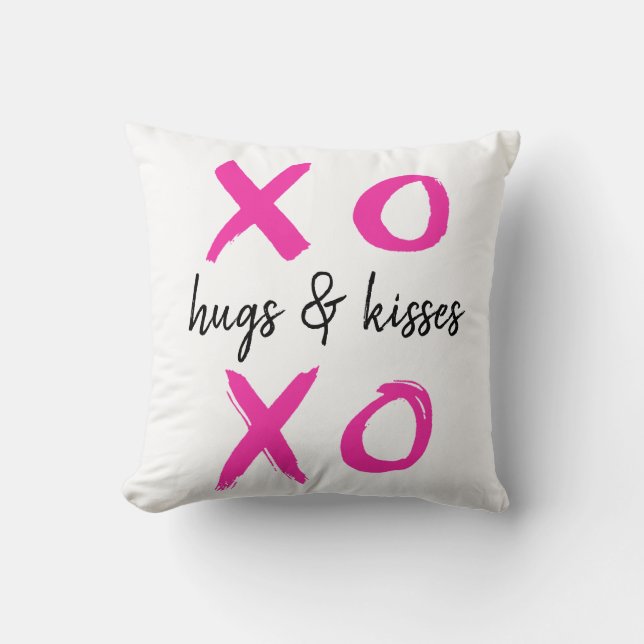 Hugs & kisses, xoxo, Valentine's, pink Throw Pillow (Front)