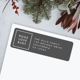 Hugs Love and Joy Stylish Christmas Charcoal Gray Label