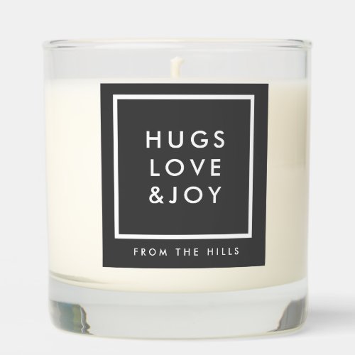 Hugs Love and Joy Stylish Christmas Charcoal Gray Scented Candle