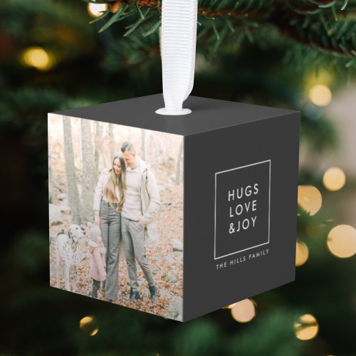 Hugs Love and Joy  Stylish Trendy Christmas Photo Cube Ornament