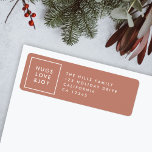Hugs Love and Joy | Terracotta Burnt Orange Modern Label<br><div class="desc">Simple, stylish, trendy christmas return address labels with modern minimal typography quote "Hugs Love & Joy" in white with a clean simple white border. The address and greeting can be easily customized for a personal touch. A bold, minimalist and contemporary christmas design with a terracotta burnt orange rust feature color...</div>
