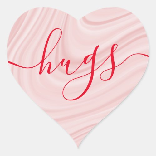 Hugs _ pink satin swirls Valentines Day Heart Sticker