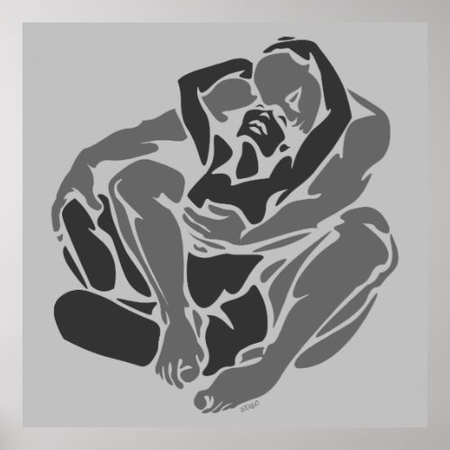 Hugs Poster  _ Loving Embrace Figure Study Drawing