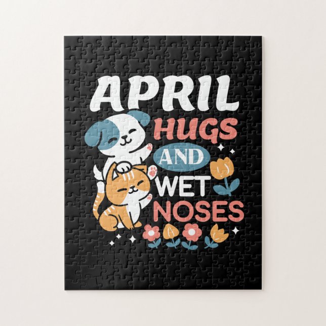 Hugs, Wet Noses, and Spring Vibes – Playful Pet Jigsaw Puzzle (Vertical)