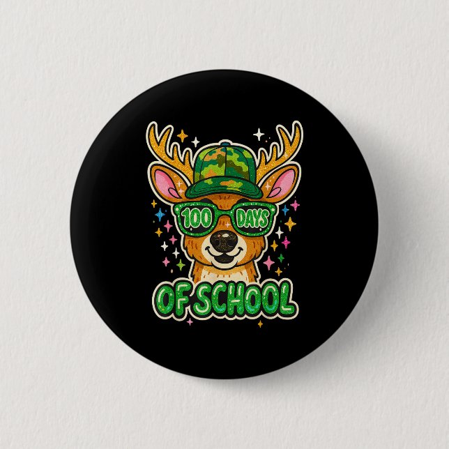 Hugvyn 100 Days Of School Deer Hunting Boys Camo B Button (Front)