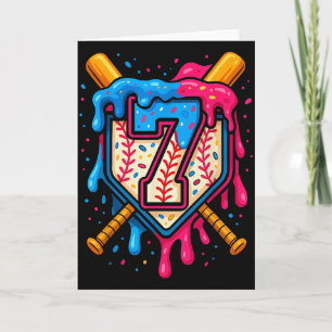 Hugvyn 7th Birthday Baseball Ice Cream Drip Number Card