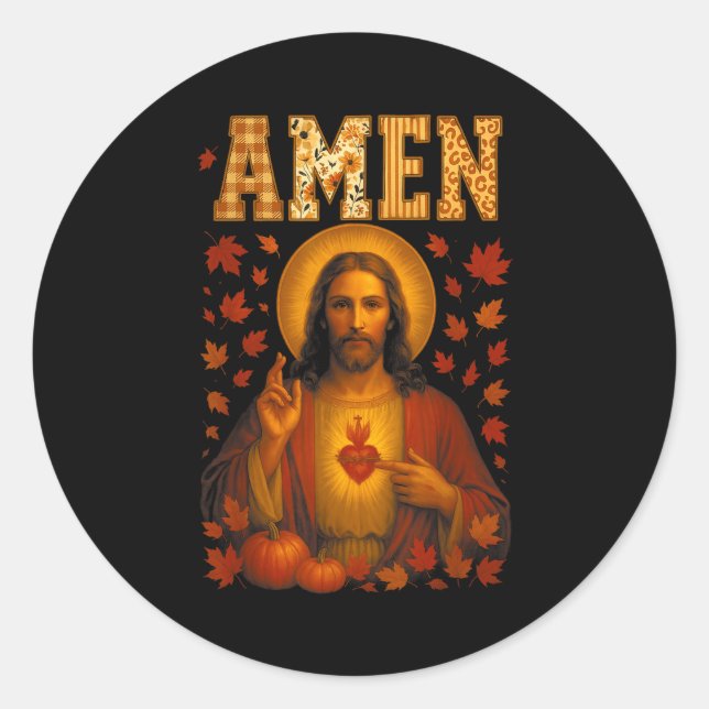 Hugvyn Amen Fall Jesus Christian Bible Verses Than Classic Round Sticker (Front)