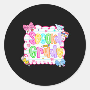 Hugvyn Back To School Cute Second Grade Preppy Tea Classic Round Sticker