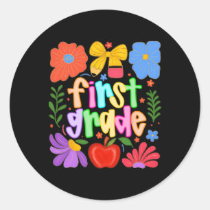 Hugvyn Back To School First Grade Preppy Teacher K Classic Round Sticker