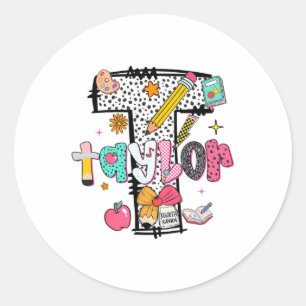 Hugvyn Back To School Taylor Name Fourth Grade Tea Classic Round Sticker