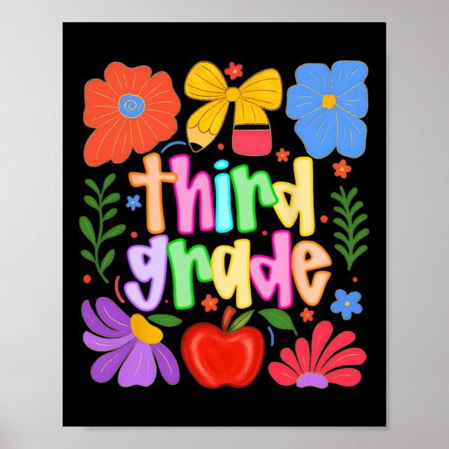 Hugvyn Back To School Third Grade Preppy Teacher K Poster (Front)