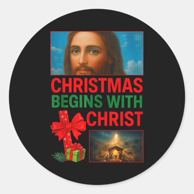 Hugvyn Christmas Begins With Christ Jesus Cross Ch Classic Round Sticker (Front)
