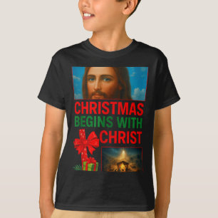 Hugvyn Christmas Begins With Christ Jesus Cross Ch T-Shirt