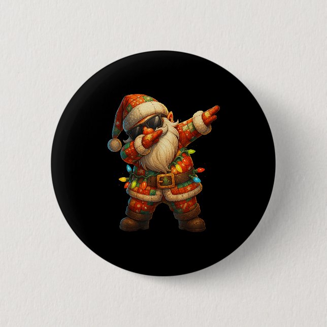Hugvyn Christmas_ Patchwork Dabbing Santa Claus Xm Button (Front)