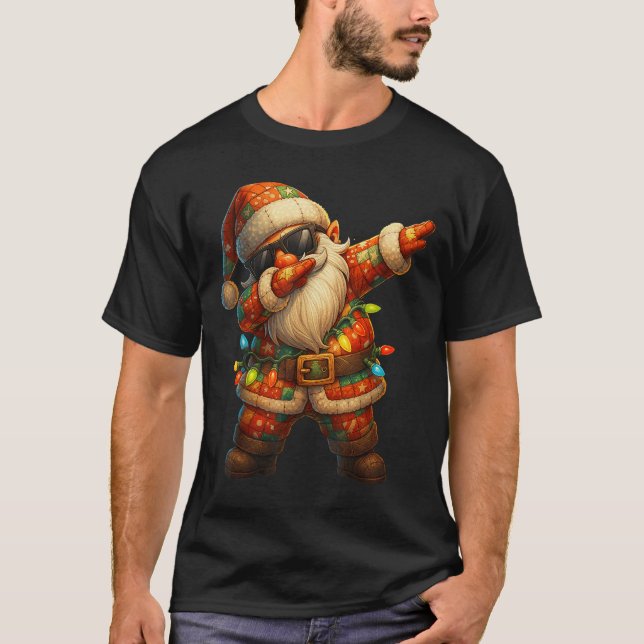 Hugvyn Christmas_ Patchwork Dabbing Santa Claus Xm T-Shirt (Front)