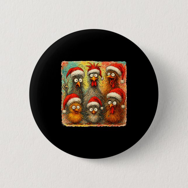 Hugvyn Christmas Santa Chicken Crazy Eagerlys Roos Button (Front)
