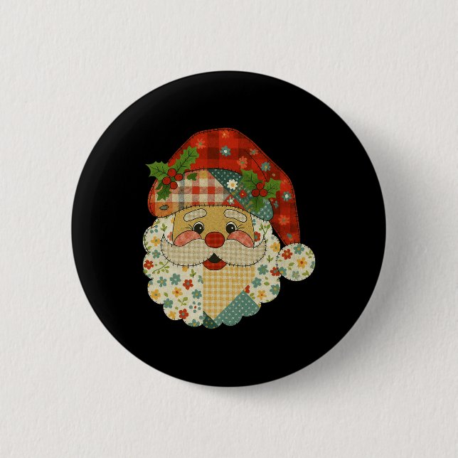 Hugvyn Christmas Santa Claus Patchwork Matching Fa Button (Front)